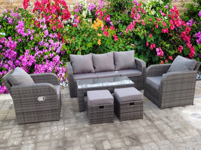 UK Leisure World Recliner Recline Coffee Table Stools Rattan Wicker Conservatory Outdoor Garden Furniture Set Corner Sofa Grey - image 1