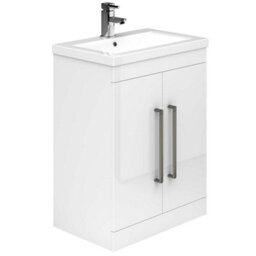 Plum&clay Novela Gloss White Floor Standing Vanity Unit With Ceramic Basin (W)600mm - thumbnail 1