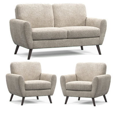 Furnishings For Less UK Matlock Boucle Linen Fabric Curved Arm 3 Piece Sofa Suite 2 Seater And 2 Armchairs - image 1