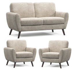Furnishings For Less UK Matlock Boucle Linen Fabric Curved Arm 3 Piece Sofa Suite 2 Seater And 2 Armchairs - thumbnail 1