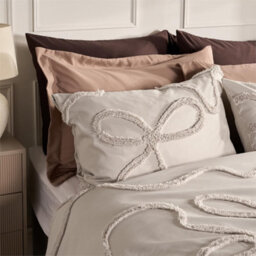 Tufted Bow Bedding Set Soft Cosy Duvet Cover With Pillowcase Stone King - thumbnail 1