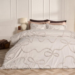 Tufted Bow Bedding Set Soft Cosy Duvet Cover With Pillowcase Stone King - thumbnail 5