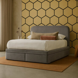 Mira Ottoman Bed Rounded Headboard End Lift: Velvet Grey - thumbnail 1