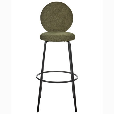 Beliani Astra Home Set Of 2 Green Boucle Bar Stools With Black Steel Legs - Armless, Matt Finish, Pack Of 2 - image 1