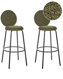 Beliani Astra Home Set Of 2 Green Boucle Bar Stools With Black Steel Legs - Armless, Matt Finish, Pack Of 2 - thumbnail 3