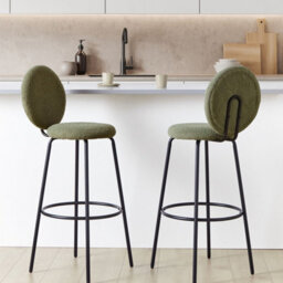 Beliani Astra Home Set Of 2 Green Boucle Bar Stools With Black Steel Legs - Armless, Matt Finish, Pack Of 2 - thumbnail 2