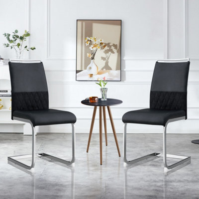 Matteo Contemporary Dining Chair Set Of 2, Pu Faux Leather And Linen, High Back, Striped Backrest, Black - image 1