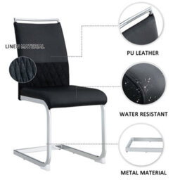 Matteo Contemporary Dining Chair Set Of 2, Pu Faux Leather And Linen, High Back, Striped Backrest, Black - thumbnail 4