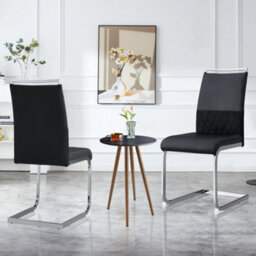 Matteo Contemporary Dining Chair Set Of 2, Pu Faux Leather And Linen, High Back, Striped Backrest, Black - thumbnail 2