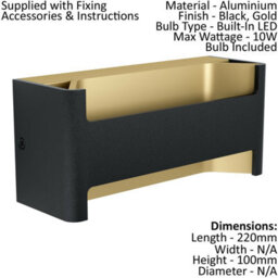 Elegant Black And Gold Wall Light With Led Bulb - Adjustable Height Design - thumbnail 2