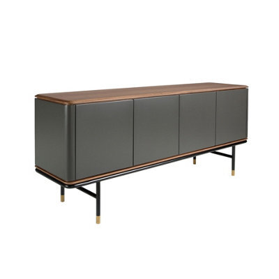Angel Cerda Modern Dark Grey Wood Sideboard With Walnut Top And Steel Legs - image 1