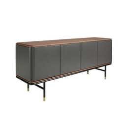 Angel Cerda Modern Dark Grey Wood Sideboard With Walnut Top And Steel Legs