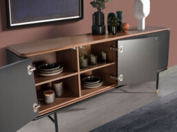 Angel Cerda Modern Dark Grey Wood Sideboard With Walnut Top And Steel Legs - thumbnail 4