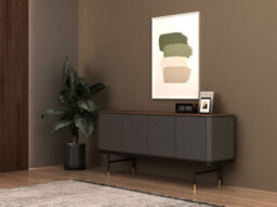 Angel Cerda Modern Dark Grey Wood Sideboard With Walnut Top And Steel Legs - thumbnail 5