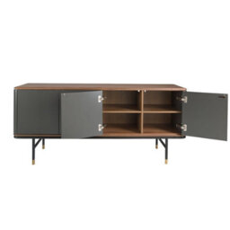 Angel Cerda Modern Dark Grey Wood Sideboard With Walnut Top And Steel Legs - thumbnail 6