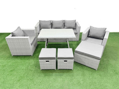 Fimous 8 Pieces Outdoor Pe Rattan Sofa Armchair Set Patio Garden Furniture Sets With Cushions 3 Stools Light Grey - image 1