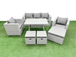Fimous 8 Pieces Outdoor Pe Rattan Sofa Armchair Set Patio Garden Furniture Sets With Cushions 3 Stools Light Grey - thumbnail 1