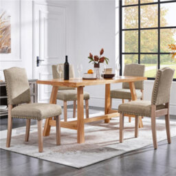 Yaheetech Set Of 2 Upholstered Dining Chair With Nailhead Trim Khaki - thumbnail 2