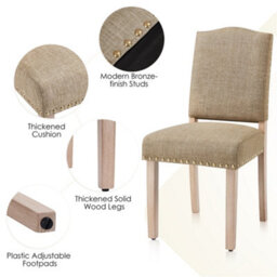 Yaheetech Set Of 2 Upholstered Dining Chair With Nailhead Trim Khaki - thumbnail 4
