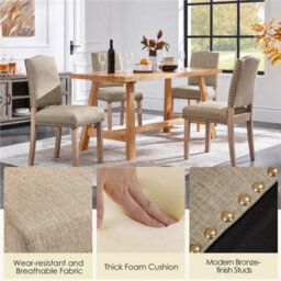 Yaheetech Set Of 2 Upholstered Dining Chair With Nailhead Trim Khaki - thumbnail 5