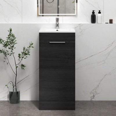 Royal Bathrooms Royal Bathroom Turin 400mm Floor Standing Cloakroom Vanity Unit With 1 Tap Hole Ceramic Basin 1 Door Storage Cabinet - Hale Black - image 1