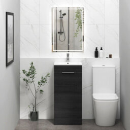 Royal Bathrooms Royal Bathroom Turin 400mm Floor Standing Cloakroom Vanity Unit With 1 Tap Hole Ceramic Basin 1 Door Storage Cabinet - Hale Black - thumbnail 4