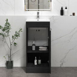 Royal Bathrooms Royal Bathroom Turin 400mm Floor Standing Cloakroom Vanity Unit With 1 Tap Hole Ceramic Basin 1 Door Storage Cabinet - Hale Black - thumbnail 5