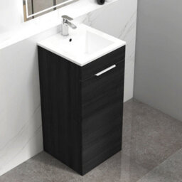 Royal Bathrooms Royal Bathroom Turin 400mm Floor Standing Cloakroom Vanity Unit With 1 Tap Hole Ceramic Basin 1 Door Storage Cabinet - Hale Black - thumbnail 6