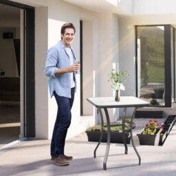 Outsunny Garden Bar Table Bistro Square Glass Dining Kitchen Breakfast Pub Party