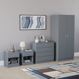 Lassic Vida Designs Riano 4 Piece Bedroom Set (1 Drawer Bedside Chest, 4 Drawer Chest, 2 Door Wardrobe) Grey - thumbnail 2