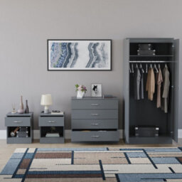 Lassic Vida Designs Riano 4 Piece Bedroom Set (1 Drawer Bedside Chest, 4 Drawer Chest, 2 Door Wardrobe) Grey - thumbnail 3