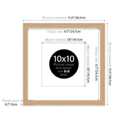 "10X10"" Oak Picture Frame - 10X10"" Square Frame With 8X8"" Mount For 10X10""/8X8"" Pictures Moderrn Style Thin Edge, 1 Pack" - thumbnail 2