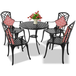 Centurion Supports Oshowa Garden And Patio Table And 4 Large Chairs With Armrests Cast Aluminium Bistro Set - Black - thumbnail 1