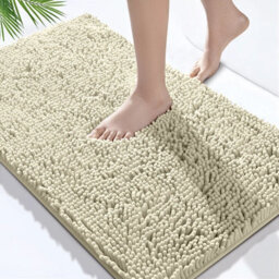 Bedlooms Cream Bath Chenille Rug 50X80Cm, Super Absorbent Shower Mat Non-Slip Bathroom Rug
