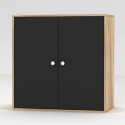 Urbn-Living Urbnliving Height 60Cm 2 Tier Wooden Storage Cabinet Side Furniture Cabinet Colour Oak & Black Door Cupboard Bedroom Hallway Shelf - thumbnail 1