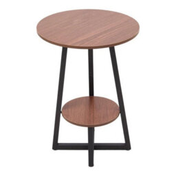Round Side Table Wooden End Table Sofa Coffee Table Metal Frame Walnut Finish - thumbnail 4