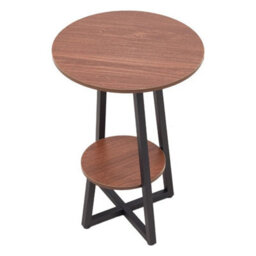 Round Side Table Wooden End Table Sofa Coffee Table Metal Frame Walnut Finish - thumbnail 5