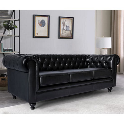 Furniture in Fashion Hertford Chesterfield Faux Leather 3 Seater Sofa In Black - image 1