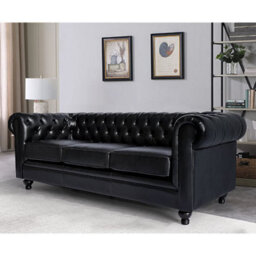 Furniture in Fashion Hertford Chesterfield Faux Leather 3 Seater Sofa In Black - thumbnail 2