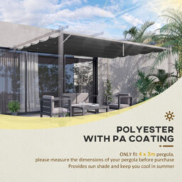 Matteo 4X3M Retractable Pergola Canopy Replacement - Dark Grey Polyester Shade For Outsunny 84C-055Bk - thumbnail 4