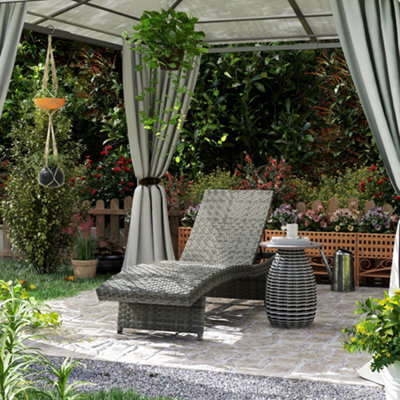 Outsunny Pe Rattan Sun Lounger With 4-Level Adjustable Backrest, Mixed-Grey - image 1