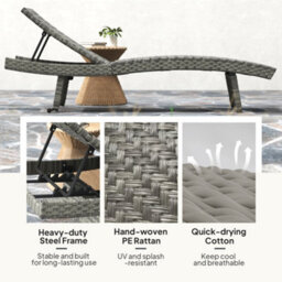 Outsunny Pe Rattan Sun Lounger With 4-Level Adjustable Backrest, Mixed-Grey - thumbnail 8