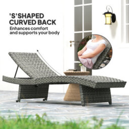 Outsunny Pe Rattan Sun Lounger With 4-Level Adjustable Backrest, Mixed-Grey - thumbnail 4