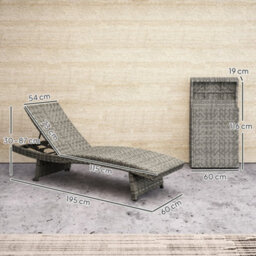 Outsunny Pe Rattan Sun Lounger With 4-Level Adjustable Backrest, Mixed-Grey - thumbnail 3