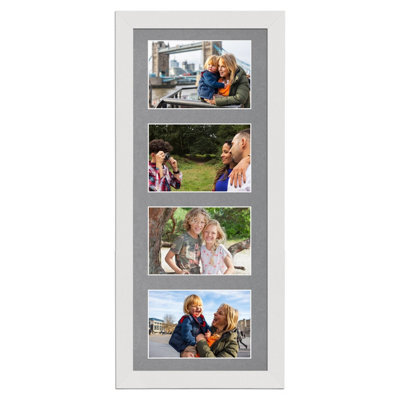 AK Frames 50X20Cm White Modern Multi Photo Frame With Mid Grey Mount - Holds 4 Apertures (4X) 6X4 Photos - image 1