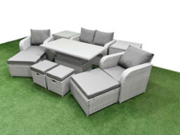 Fimous 10 Pcs Rising Dining Table Set Reclining Chair Inclining Love Sofa Seat 2 Big Footstool 2 Small Stool 2 Side Table - thumbnail 2