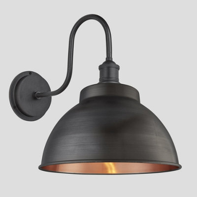 Industville Swan Neck Outdoor & Bathroom Dome Wall Light, 13 Inch, Pewter & Copper, Pewter Holder
