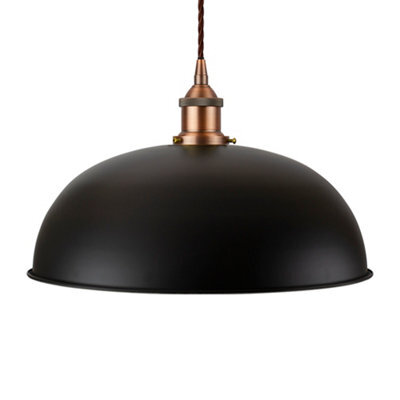 Matt Black Worcester Painted Dome Pendant Light With Matt Antique Copper Lamp Holder And Brown Twisted Cable - Se Home - image 1