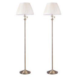 First Choice Lighting Set Of 2 Antique Brass Swing Arm Floor Lamps With White Pleated Shades - thumbnail 1