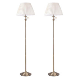 First Choice Lighting Set Of 2 Antique Brass Swing Arm Floor Lamps With White Pleated Shades - thumbnail 2